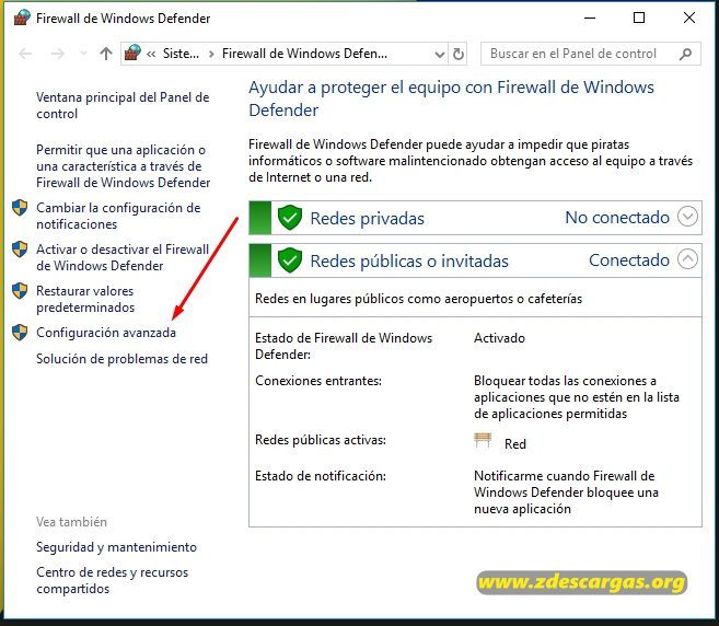 Windows Defender Firewall Advanced settings